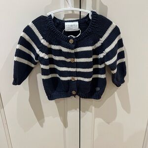 Rock a bye baby Striped Navy and White Button-Up Cardigan 3-6m